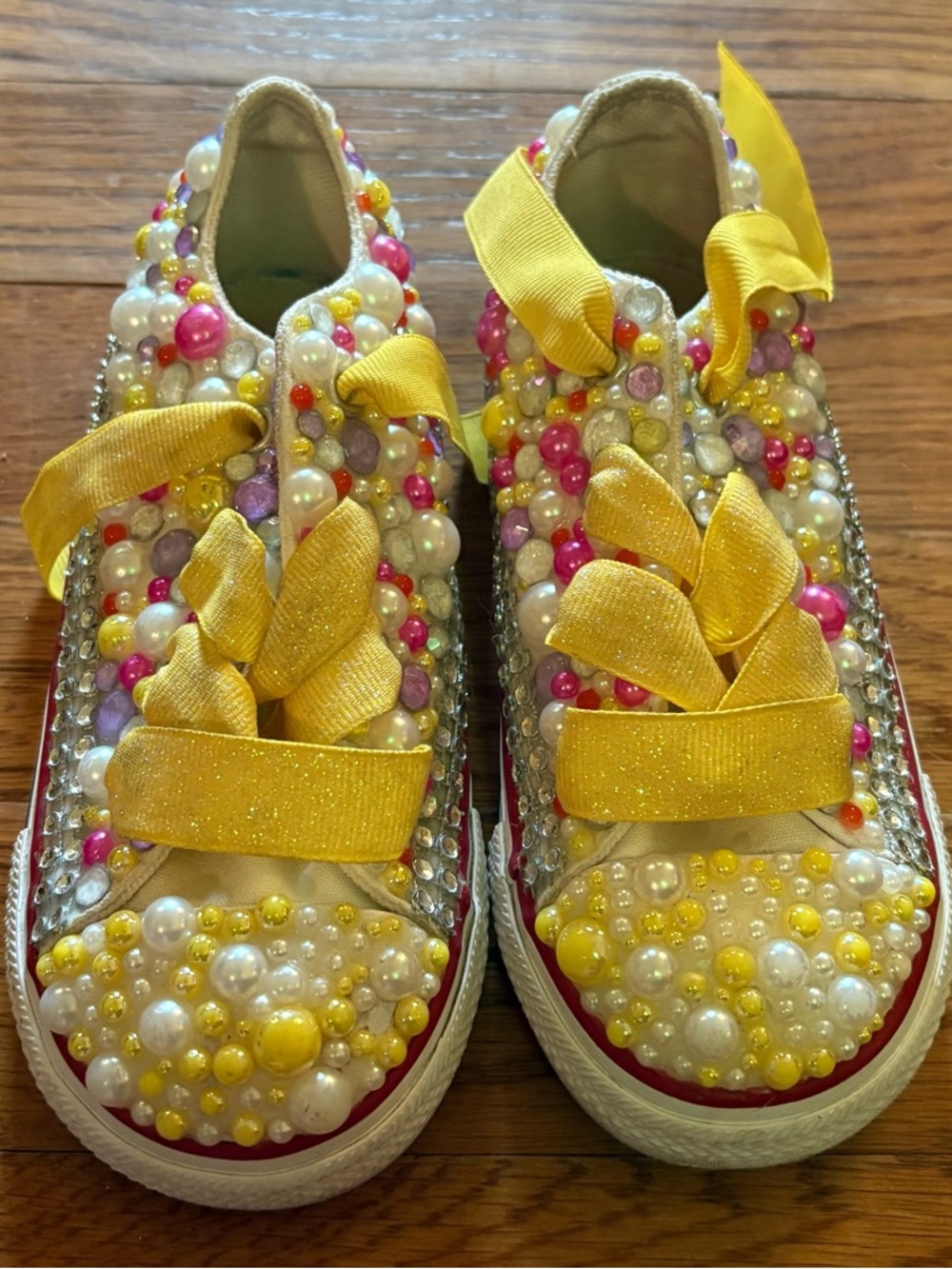 Masha and the Bear Converse, hot Pink Bling/Rhinestones/Pearls Sneakers, size 9